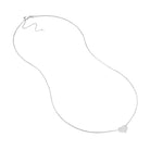 White gold adjustable chain detail of Mini Heart Necklace showing 16–18 inch length and spring-ring clasp