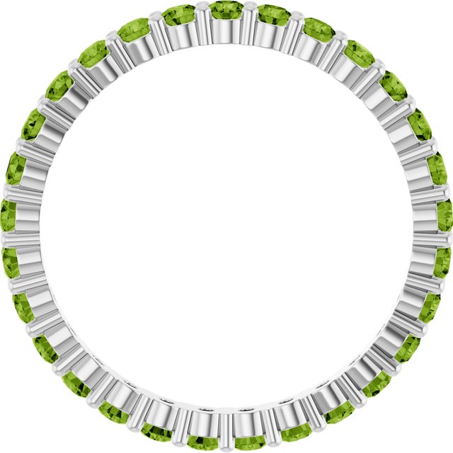 Elegant 10K white gold eternity band with round Peridot stones, handmade in the USA. white gold variant--Peridot variant--10K-white-gold