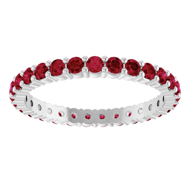 Ethical Ruby ring in solid 10K white gold with a full circle of 2mm gemstones.