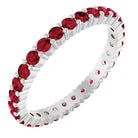 Ruby eternity ring in 10K white gold, handcrafted using recycled metal.
