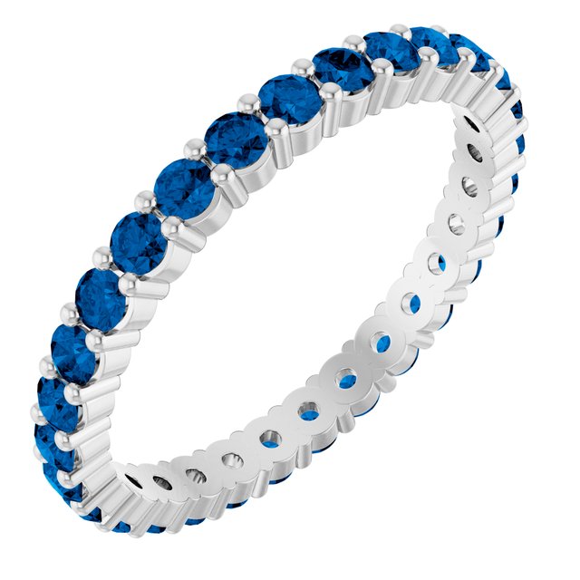 Sapphire eternity ring in 10K white gold, handcrafted using recycled metal.