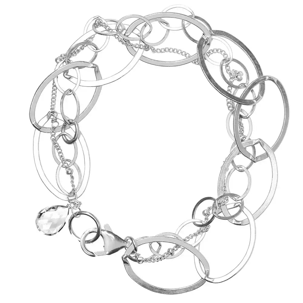 Natural white topaz woven chain bracelet in sterling silver, side view detail silver variant--White-Topaz variant--Sterling-silver
