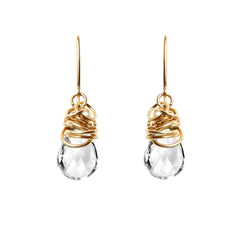 White topaz dangle earrings in 14K gold-fill, warm gold setting with sparkling white topaz stone variant--Gold-fill variant--White-Topaz