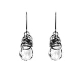 White topaz dangle earrings in oxidized sterling silver, dark setting with clear white topaz stone variant--Oxidized-sterling-silver