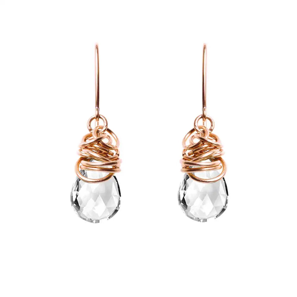 White topaz dangle earrings in rose gold-fill, blush metal with brilliant white topaz stone variant--Rose-Gold-fill