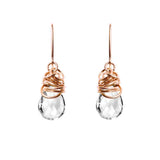 White topaz dangle earrings in rose gold-fill, blush metal with brilliant white topaz stone variant--Rose-Gold-fill