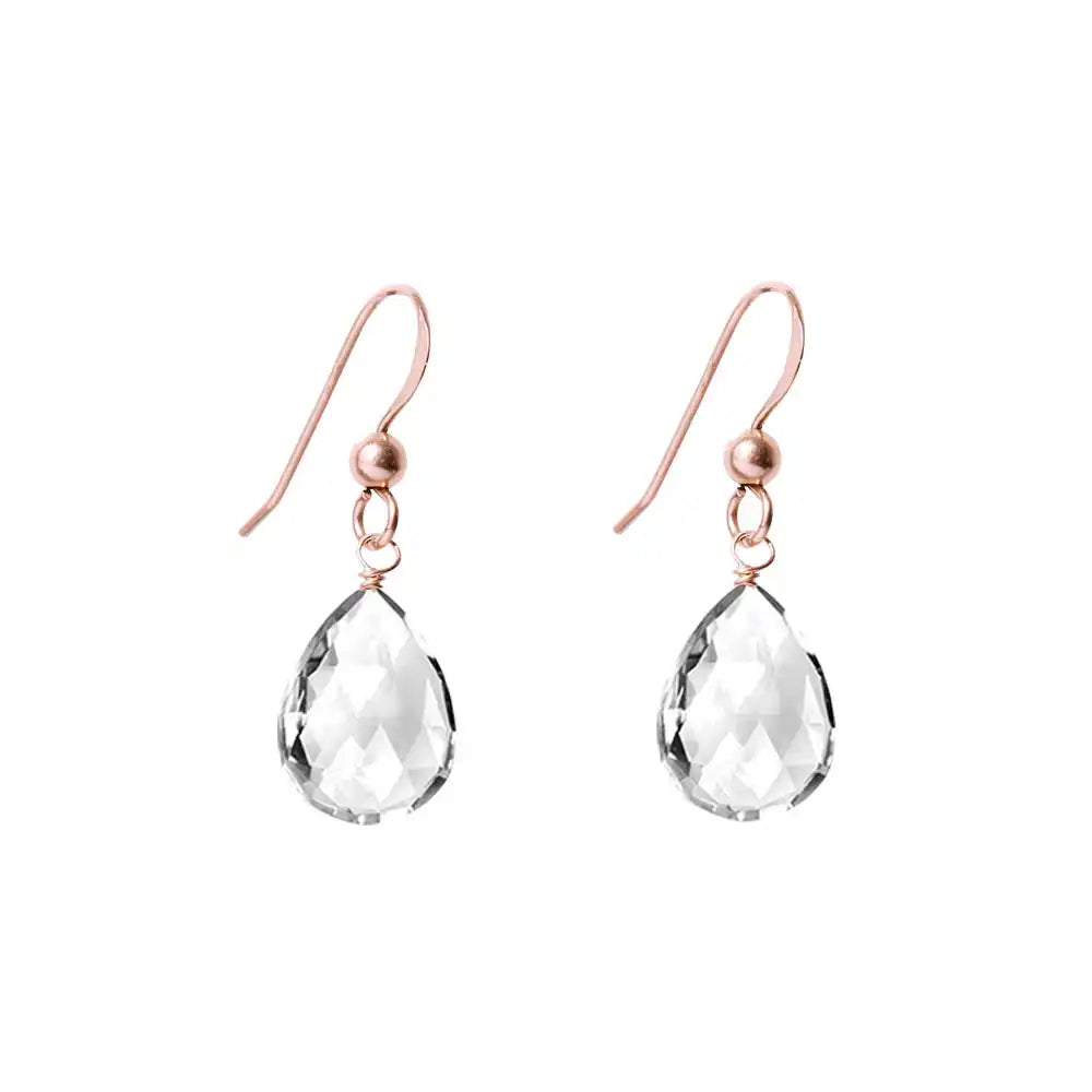White topaz earrings in rose gold-fill with clear gemstone