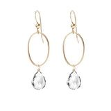White Topaz gemstone hoop earrings in 14K gold-fill, hand-cut crystal clear stone, handmade in the USA variant--White-Topaz variant--Gold-fill