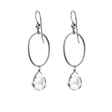 White Topaz gemstone hoop earrings in oxidized silver, hand-cut crystal clear stone, handmade in the USA variant--Oxidized-sterling-silver