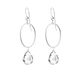 White Topaz gemstone hoop earrings in sterling silver, hand-cut crystal clear stone, handmade in the USA variant--White-Topaz variant--Sterling-silver