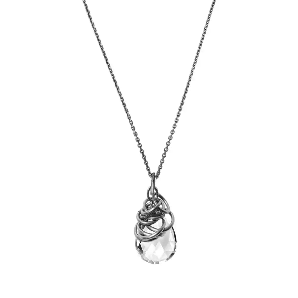 Natural white topaz pendant necklace in oxidized sterling silver variant--Oxidized-sterling-silver, variant--White-topaz