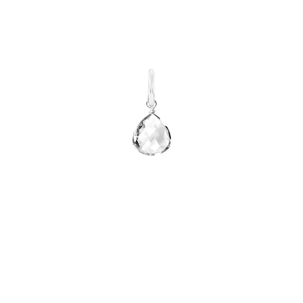 Glowing white topaz briolette gemstone charm, 12mm, handcrafted with sterling silver wrap detail. variant--White-Topaz variant--Sterling-silver variant--Small
