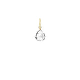 Petite white topaz gemstone in briolette cut, 12mm, finished with elegant gold-fill wirework. variant--White-Topaz variant--Gold-fill variant--Small
