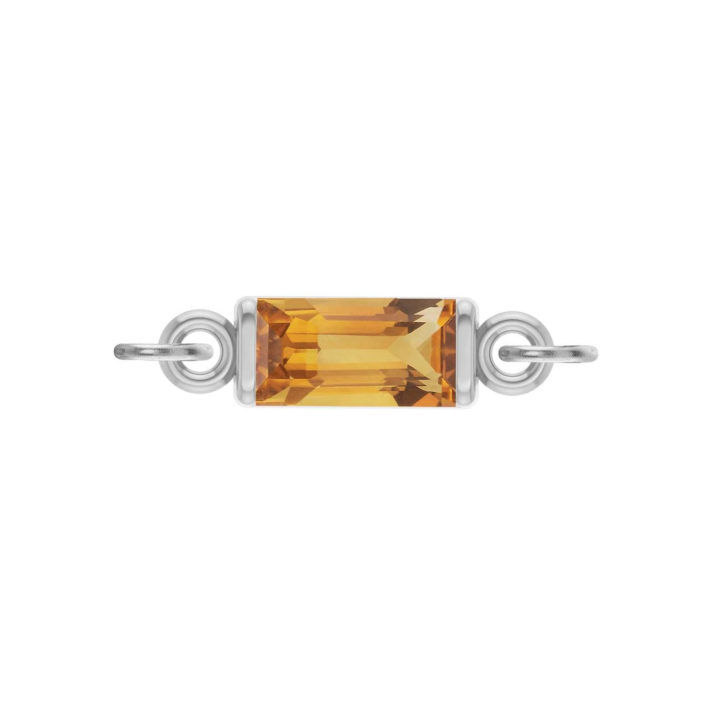 November baguette birthstone link featuring a 1.5x3mm natural citrine set in minimalist white gold ‚ handmade in 14K gold