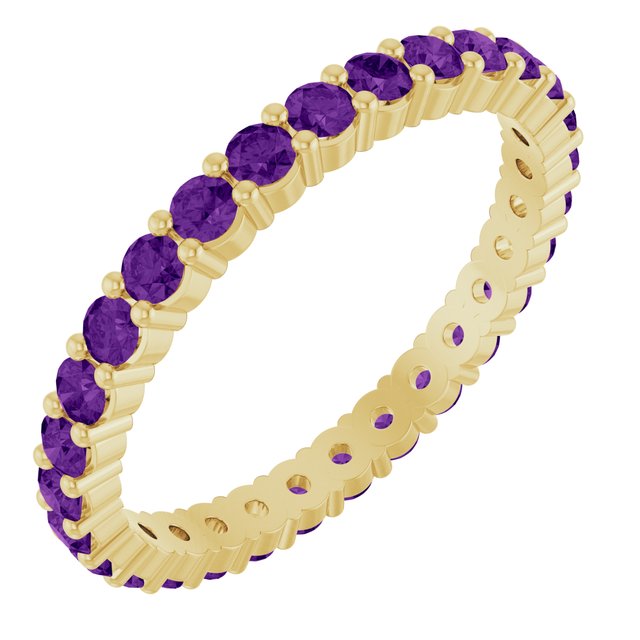 Ethical Amethyst ring in solid 10K yellow gold with a full circle of 2mm gemstones.