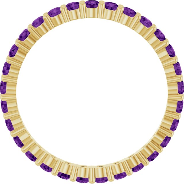 Eco-friendly yellow gold ring featuring Amethyst birthstones, perfect for layering.