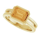 14K yellow gold, modern bezel style. Bold emerald-cut citrine ring 