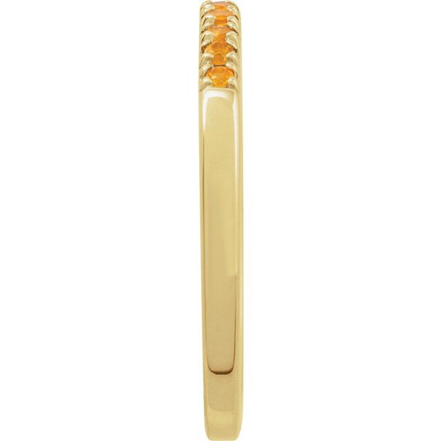 Side view of yellow gold citrine stacking ring with 11 gemstones variant--14K-yellow-gold