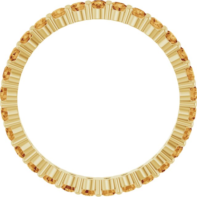 Elegant 10K yellow gold eternity band with round Citrine stones, handmade in the USA.