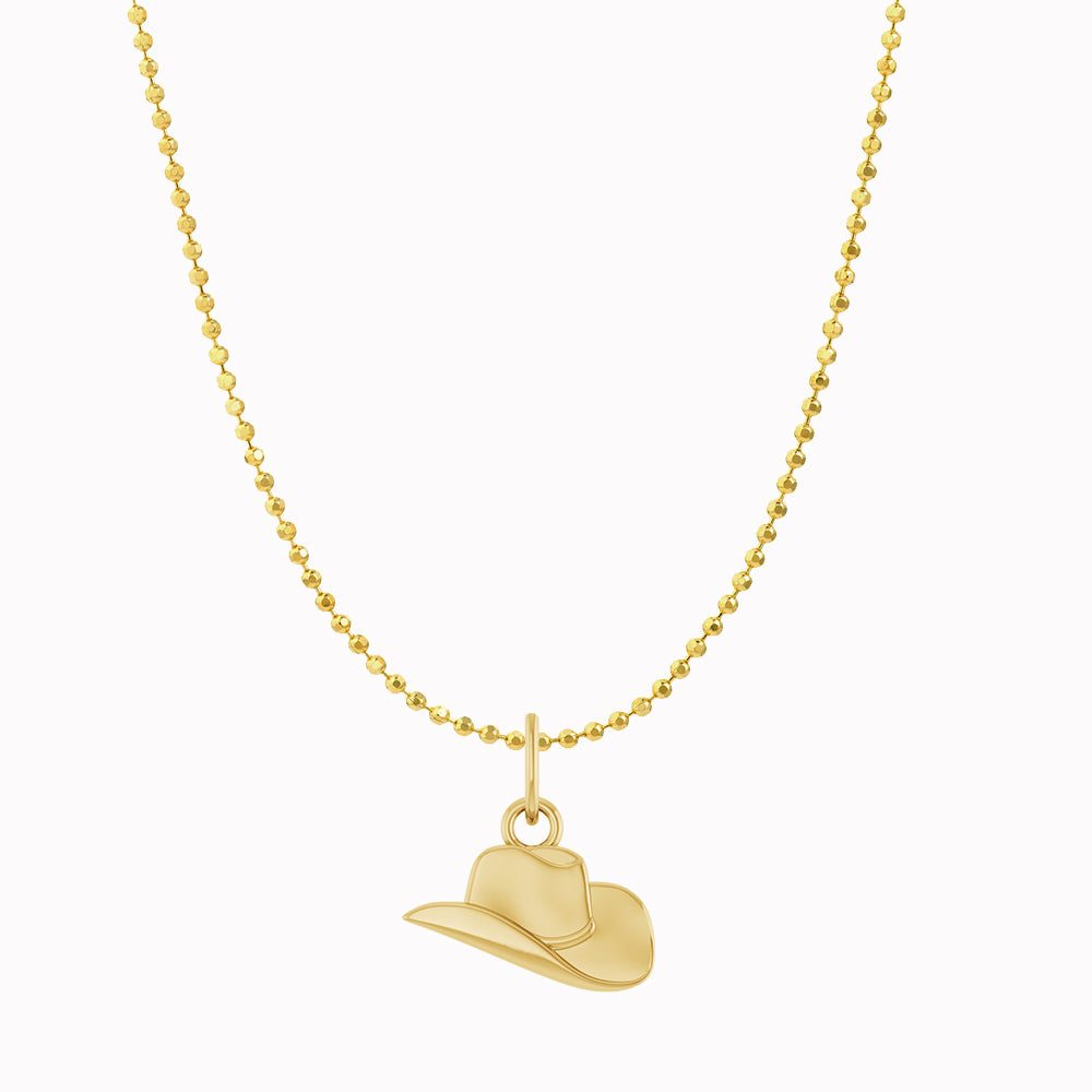 14K yellow gold cowgirl hat necklace