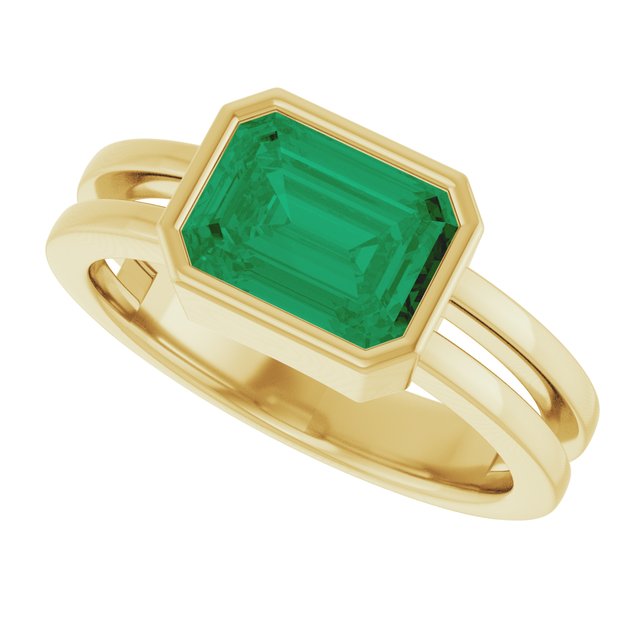 Yellow gold emerald cocktail ring with deep green emerald-cut stone variant--Emerald variant--14K-yellow-gold