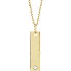Yellow gold Engravable bar necklace with .03 CT diamond accent