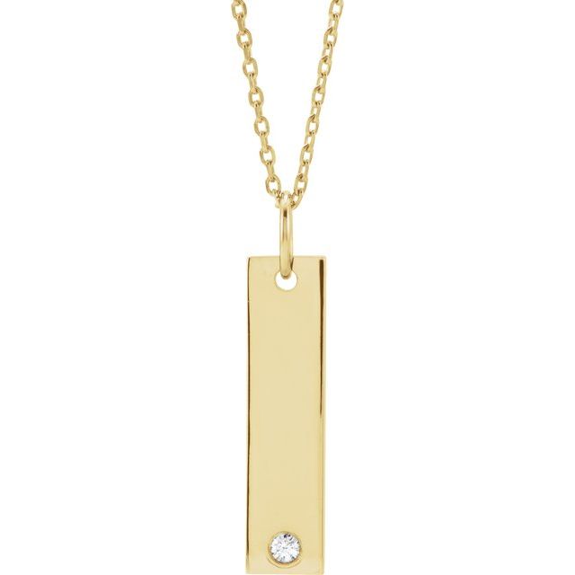 Yellow gold Engravable bar necklace with .03 CT diamond accent