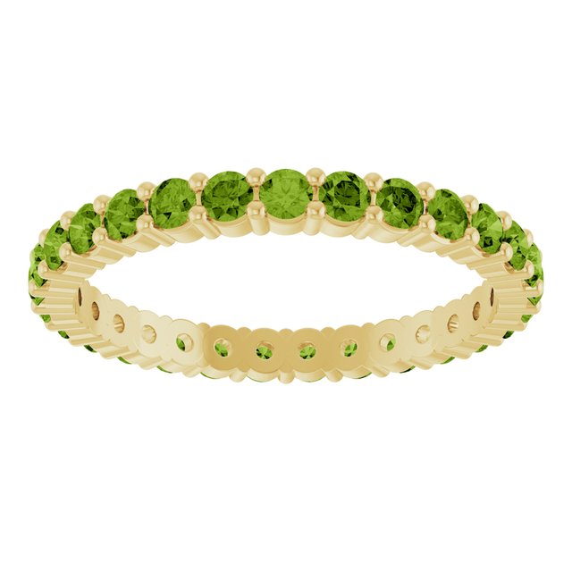 Ethical Peridot ring in solid 10K yellow gold with a full circle of 2mm gemstones.