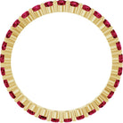 Elegant 10K yellow gold eternity band with round Ruby stones, handmade in the USA.