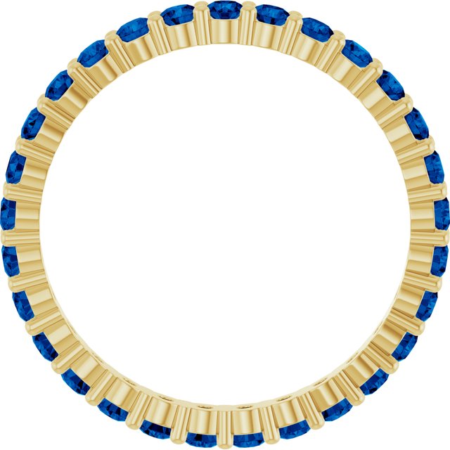 Elegant 10K yellow gold eternity band with round Sapphire stones, handmade in the USA.