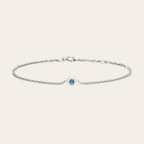 Bezel-set blue zircon bracelet in 14K white gold on adjustable curb chain variant--14K-white-gold variant--Zircon