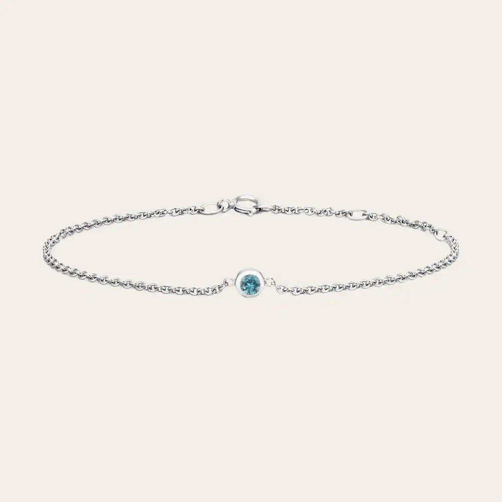 14K yellow gold Zircon bracelet, Minimalist blue zircon birthstone bracelet with smooth bezel white gold variant--14K-white-gold