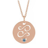 Dainty Cancer zodiac pendant and gemstone charm necklace in polished 14K rose gold. variant--14K-rose-gold