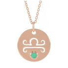 Libra zodiac medallion in 14K rose gold with matching birthstone charm detail.