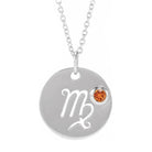 14K white gold zodiac charm necklace for Virgo, paired with a natural gemstone.