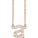 diamond lowercase initial necklace, initial necklace, diamond initial necklace 14K rose gold A initial charm variant--A variant--14K-rose-gold