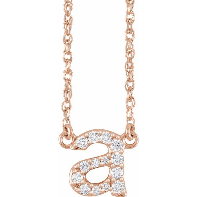 diamond lowercase initial necklace, initial necklace, diamond initial necklace 14K rose gold A initial charm