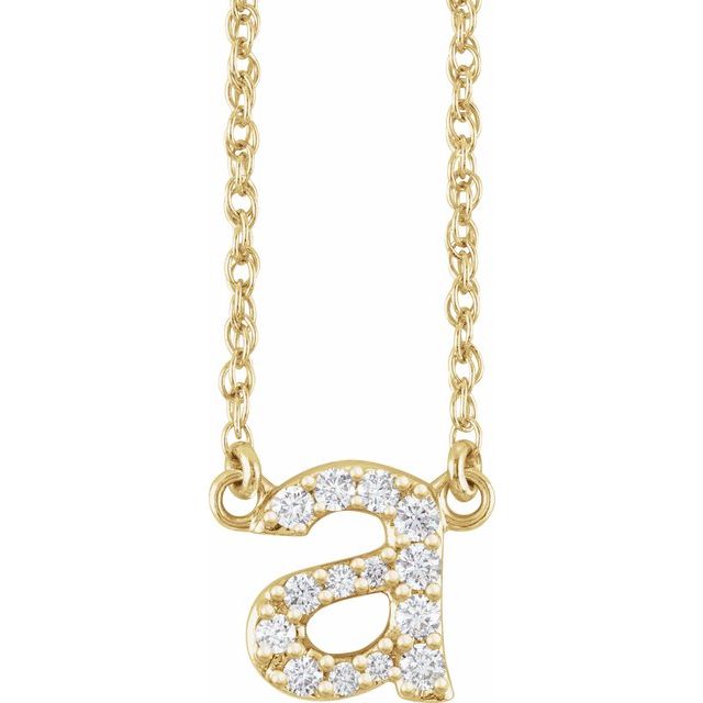 diamond lowercase initial necklace, initial necklace, diamond initial necklace 14K yellow gold A initial charm variant--A variant--14K-yellow-gold