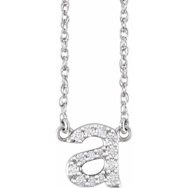 diamond lowercase initial necklace, initial necklace, diamond initial necklace 14K white gold A initial charm variant--A variant--14K-white-gold