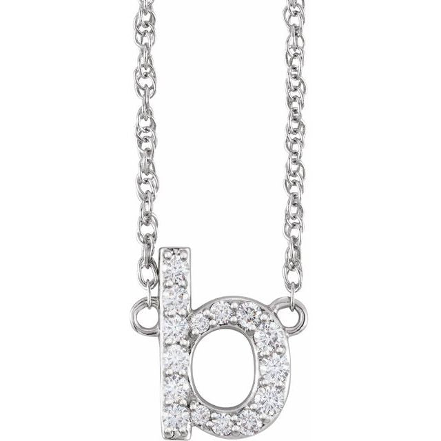 diamond lowercase initial necklace, initial necklace, diamond initial necklace 14K white gold B initial charm variant--B variant--14K-white-gold
