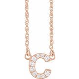 diamond lowercase initial necklace, initial necklace, diamond initial necklace 14K rose gold C initial charm variant--C variant--14K-rose-gold
