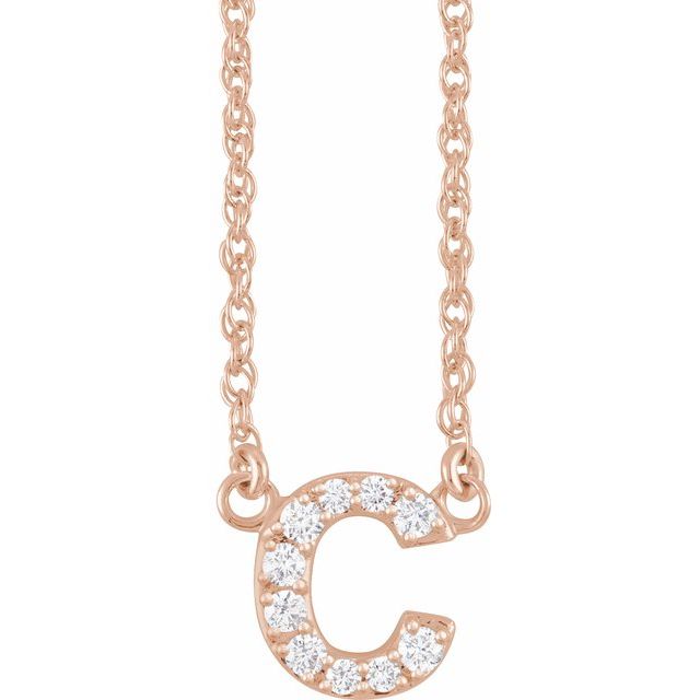 diamond lowercase initial necklace, initial necklace, diamond initial necklace 14K rose gold C initial charm variant--C variant--14K-rose-gold