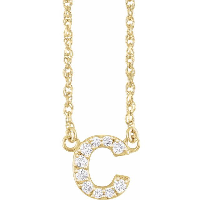 diamond lowercase initial necklace, initial necklace, diamond initial necklace 14K yellow gold C initial charm