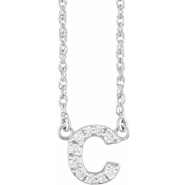 diamond lowercase initial necklace, initial necklace, diamond initial necklace 14K white gold C initial charm variant--C variant--14K-white-gold