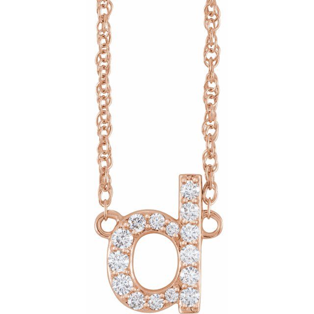diamond lowercase initial necklace, initial necklace, diamond initial necklace 14K rose gold D initial charm variant--D variant--14K-rose-gold