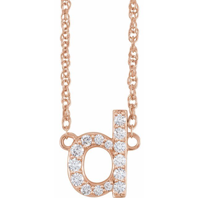 diamond lowercase initial necklace, initial necklace, diamond initial necklace 14K rose gold D initial charm