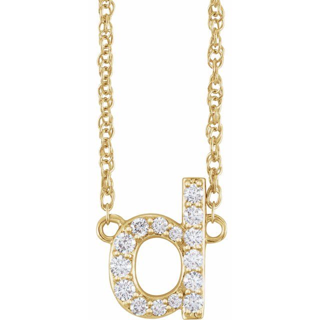 diamond lowercase initial necklace, initial necklace, diamond initial necklace 14K yellow gold D initial charm variant--D variant--14K-yellow-gold