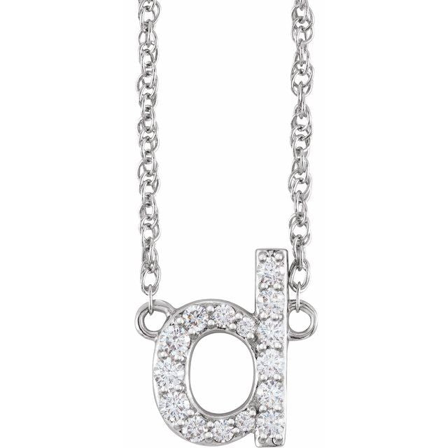 diamond lowercase initial necklace, initial necklace, diamond initial necklace 14K white gold D initial charm variant--D variant--14K-white-gold