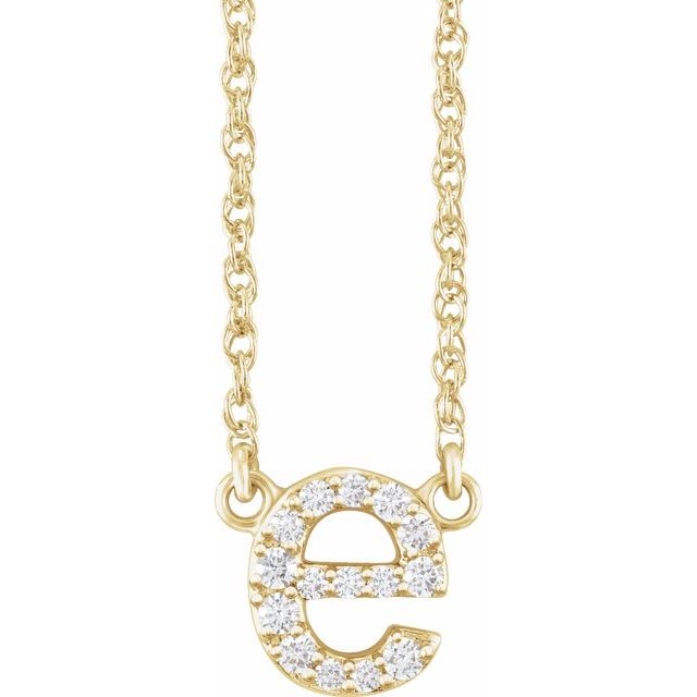 diamond lowercase initial necklace, initial necklace, diamond initial necklace 14K yellow gold E initial charm variant--E variant--14K-yellow-gold