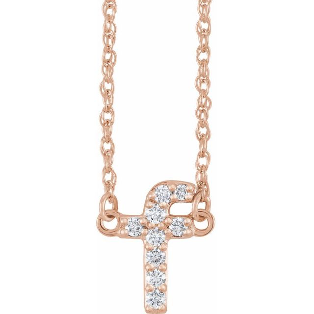 diamond lowercase initial necklace, initial necklace, diamond initial necklace 14K rose gold F initial charm variant--F variant--14K-rose-gold